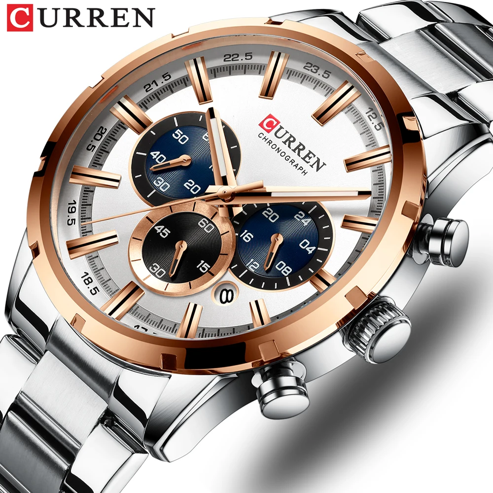 

CURREN Luxury Mens Stainless Steel Wristwatches for Men Casual Fashion Quartz Clock Mens Chronograph Watch saat erkek kol saati
