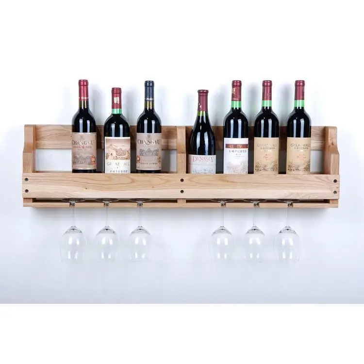 Подвесная Винная стойка для стаканов настенная из дуба и массива дерева в