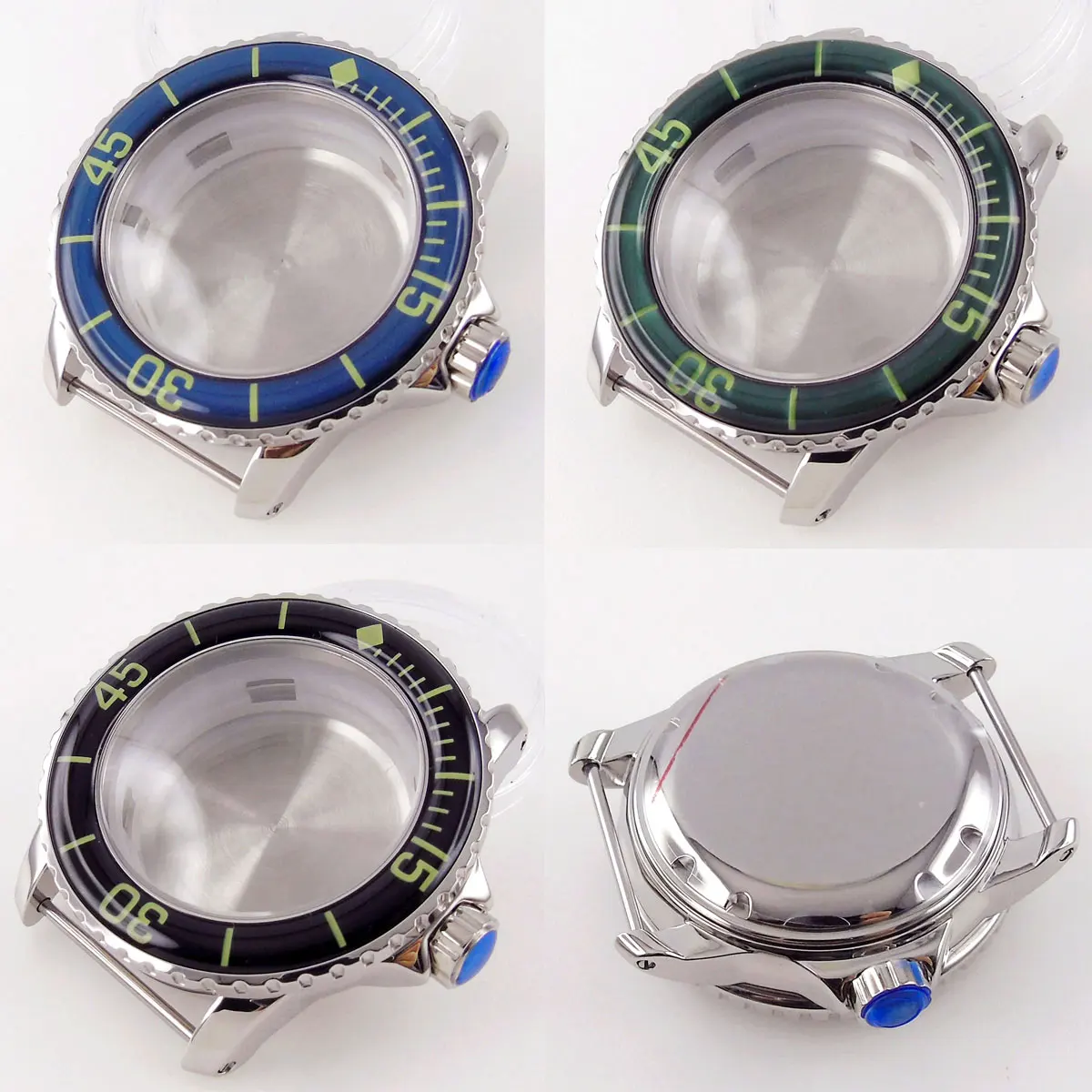 

316L Stainless Steel 45mm Automatic Watch Case fit NH35A NH36A Unidirectional Bezel Ring Solid Back Screw Crown
