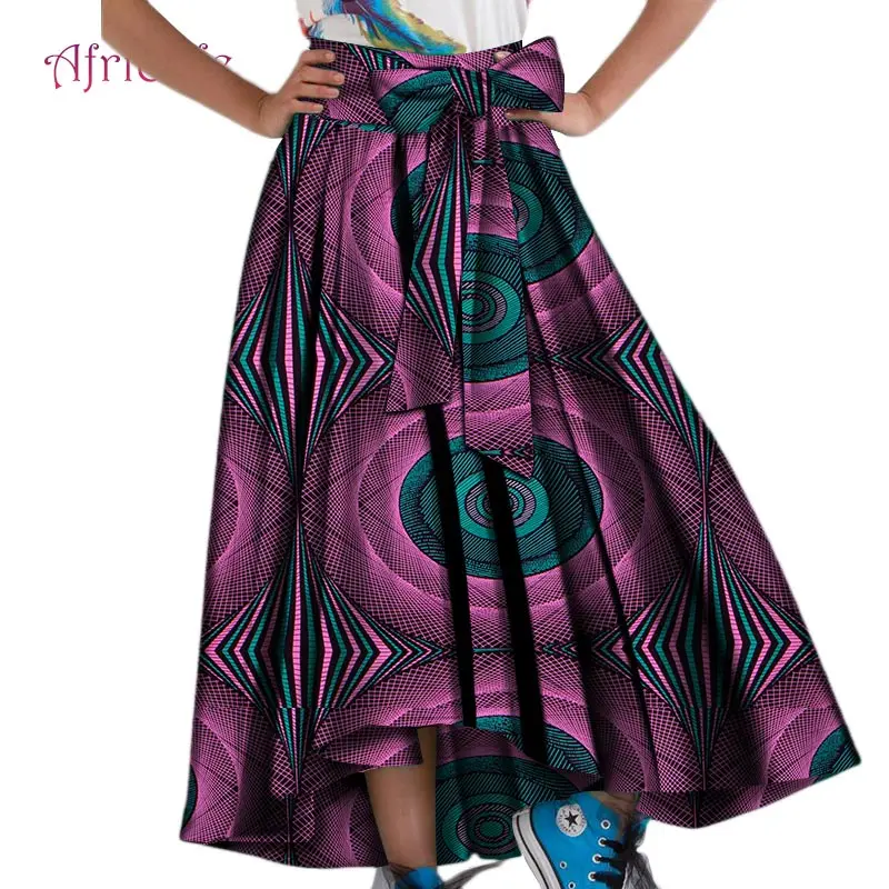 

Girls Skirt Ankara Dresses with Bow for Women Casual African Pleat Clothes African Wax Cotton Plus Size Long Lady Skirt WY4396