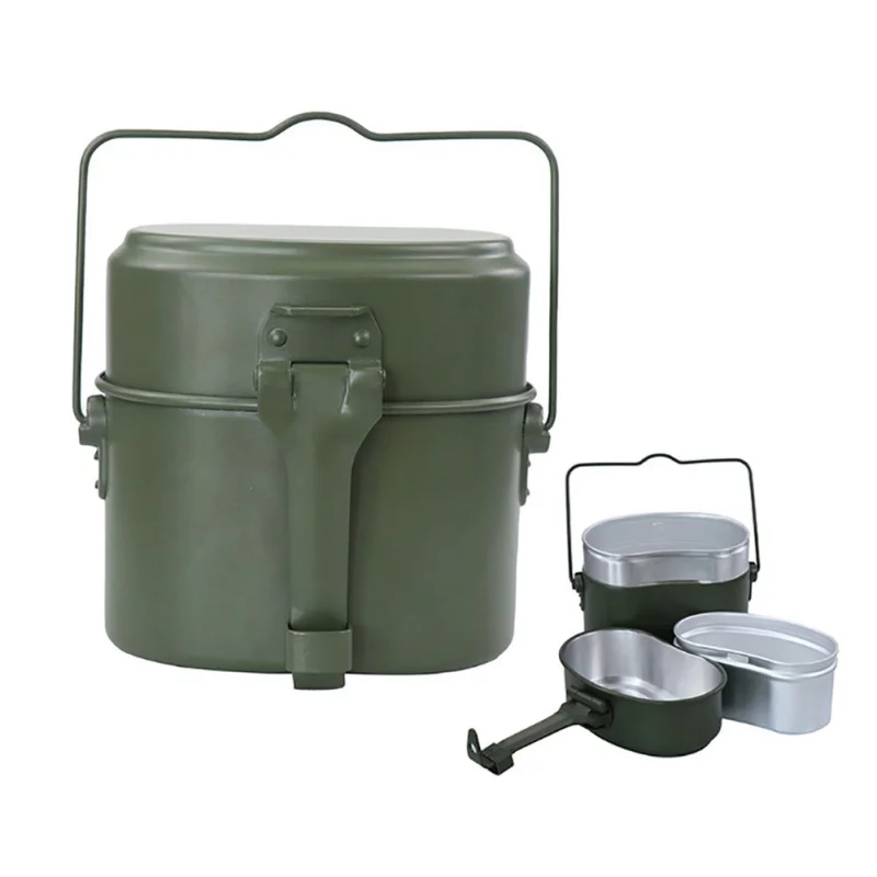 

3Pcs In 1 Germany Military Green Camping Cookware Cook Set Hiking Survival Lunch Boxes Pot/Bowl Army Mess Kit M