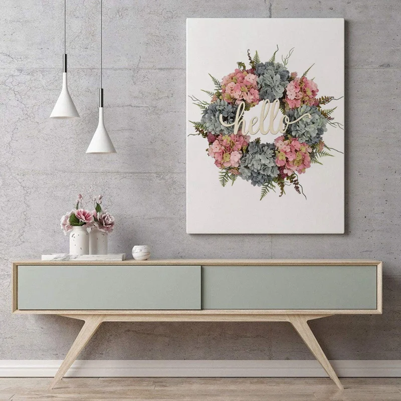 

HOT Spring Summer Wreath for Front Door Handmade Blue Pink Hydrangea Hello Wreath for Wall Wedding Farmhouse Home Decor