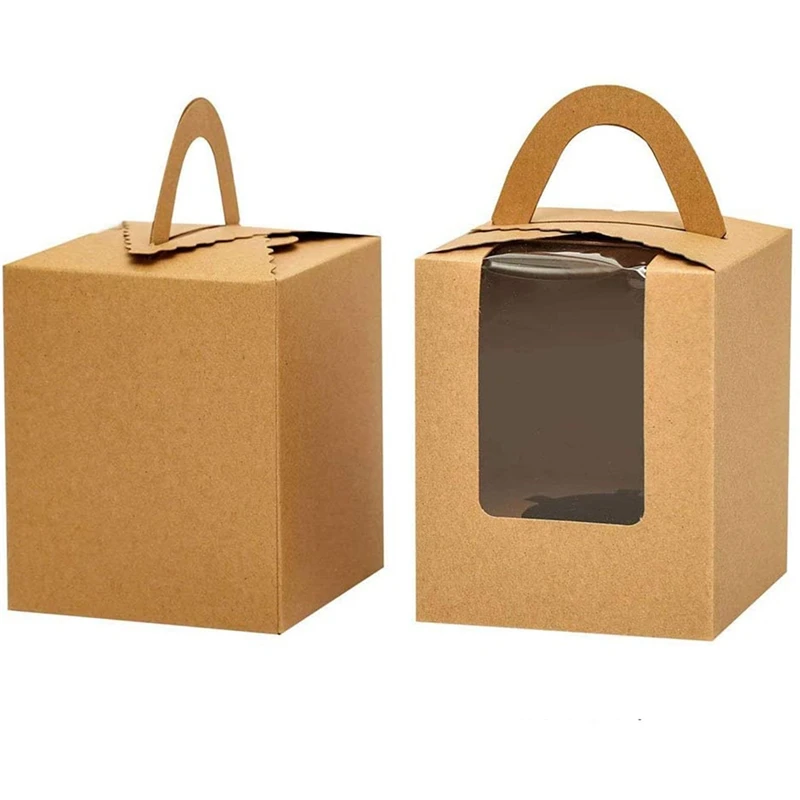 

Cupcake Box,50 Single Cake Back Bags,Kraft Paper Pastry Container with Window Insert and Handle,Muffin Cake Back Bag