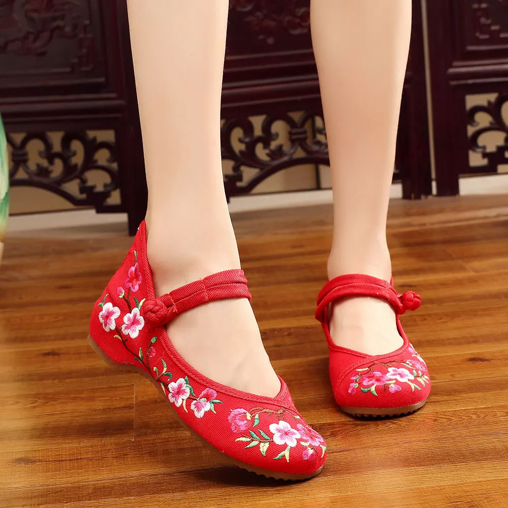 Женские винтажные балетки Veowalk из хлопчатобумажной ткани с цветочной вышивкой