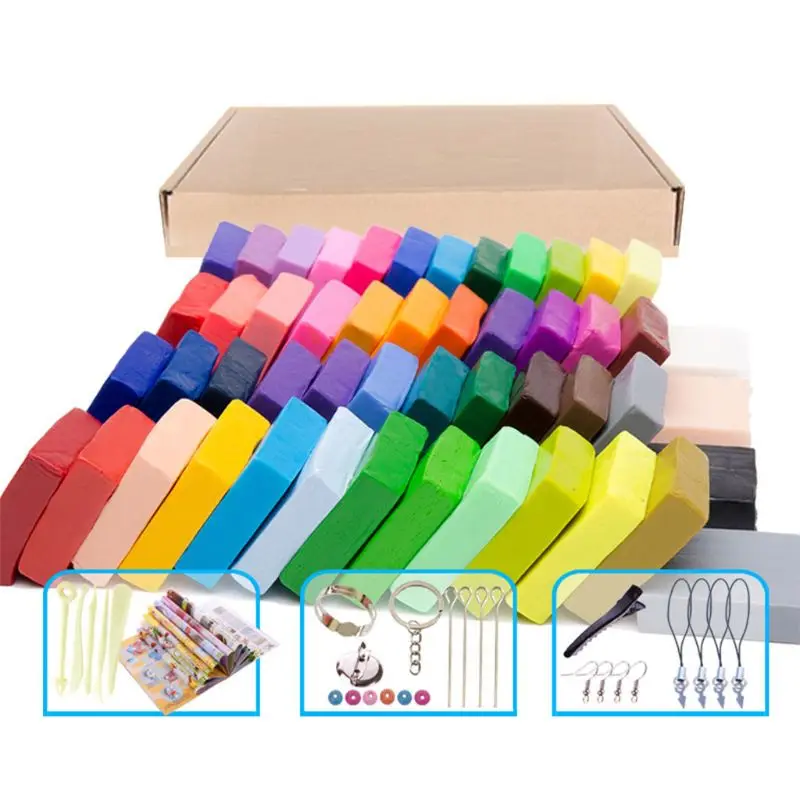 

50 Colors Polymer Clay, DIY Soft Molding Craft Oven Baking Clay Blocks Birthday Gift for Kids Adult (50 Colors with Box) T8ND