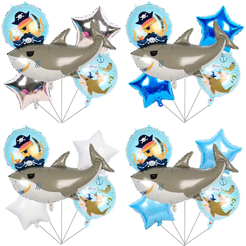 

Декоративные воздушные шары в виде пиратов для дня рождения, 5 шт., воздушные шары в виде акулы