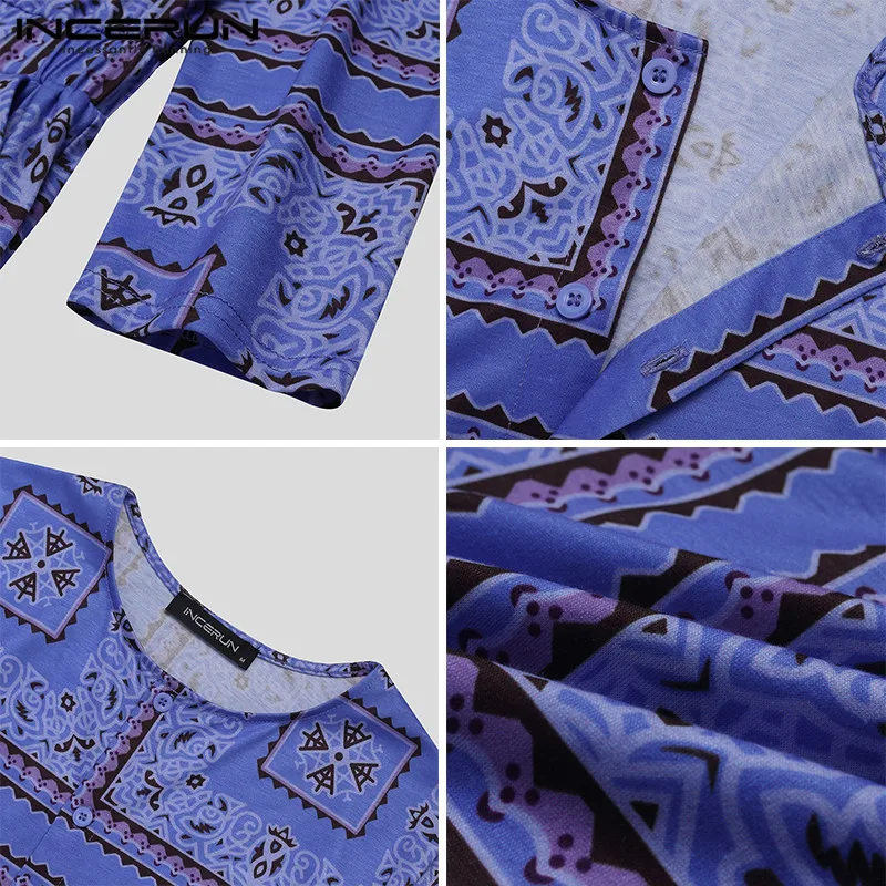 

Mens Long Sleeve Round Neck Rompers INCERUN Fashion Printed Jumpsuits Leisure Buttons Fitness Overalls Ethnic Joggers Plus Size7