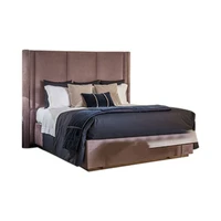 european luxury style metal wooden beautiful double bed with mini nighstands high quality bed set for hotel