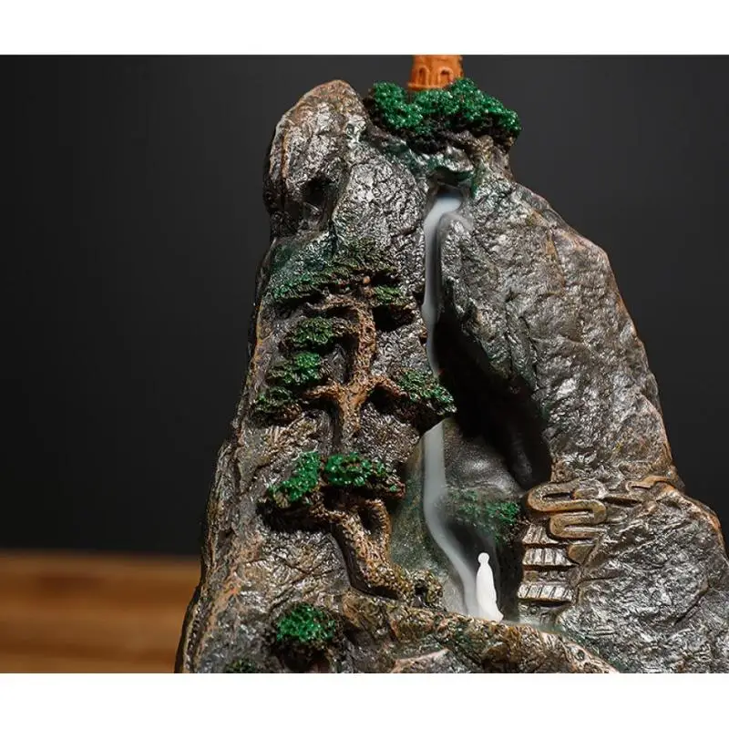 

Rockery Backflow Incense Burner With 20 Pcs Cones Mountain Waterfall Smoke Incense Cone Sticks Holder Home Decor Resin Ornaments