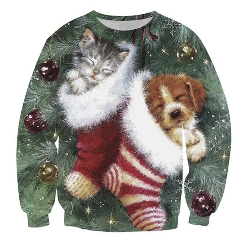 Рождественский свитер с принтом Санта Клауса свободный для мужчин и женщин