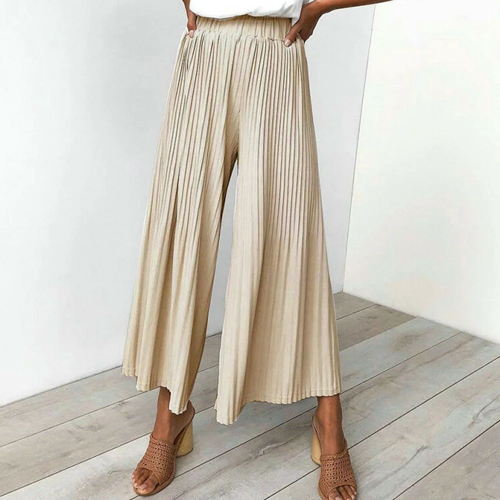 Широкие брюки модные женские свободные повседневные летние укороченные