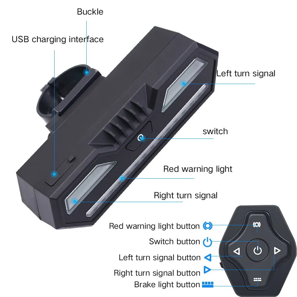

Bike Tail Light with Turn Signals Wireless Remote Control Bicycle Tail Light Safety Brake Lights and Warning Light 2200mAh USB
