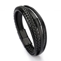 multilayer leather bracelet men classic black warp bracelet male casual party jewelry gift