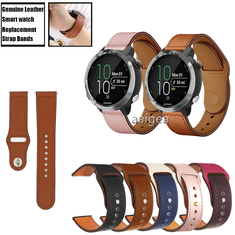 

20mm 22mm Genuine Leather Band Strap for Garmin Forerunner 645 645M 245 245M for Venu Sq /Vivoactive 3 Replacement band strap