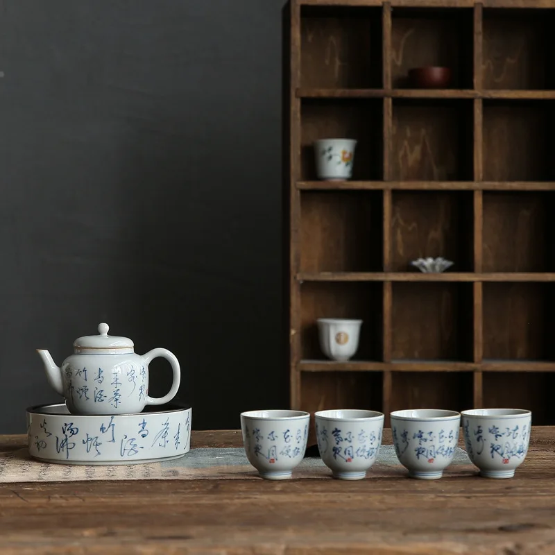 

Pure Hand Drawing Teapot Single Teapot Chinese Style Kung Fu Tea Tea Maker Ceramic Tea Set with Filter Hole Handmade Gaiwan