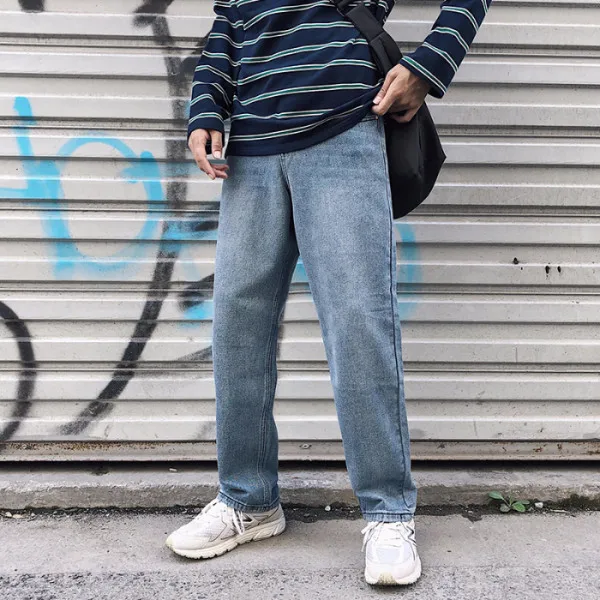 

Spring and Autumn Winter Men's Loose Straight Jeans Cotton Hip Hop Work Brand Pants Business Casual Solid Color Men's Trousers