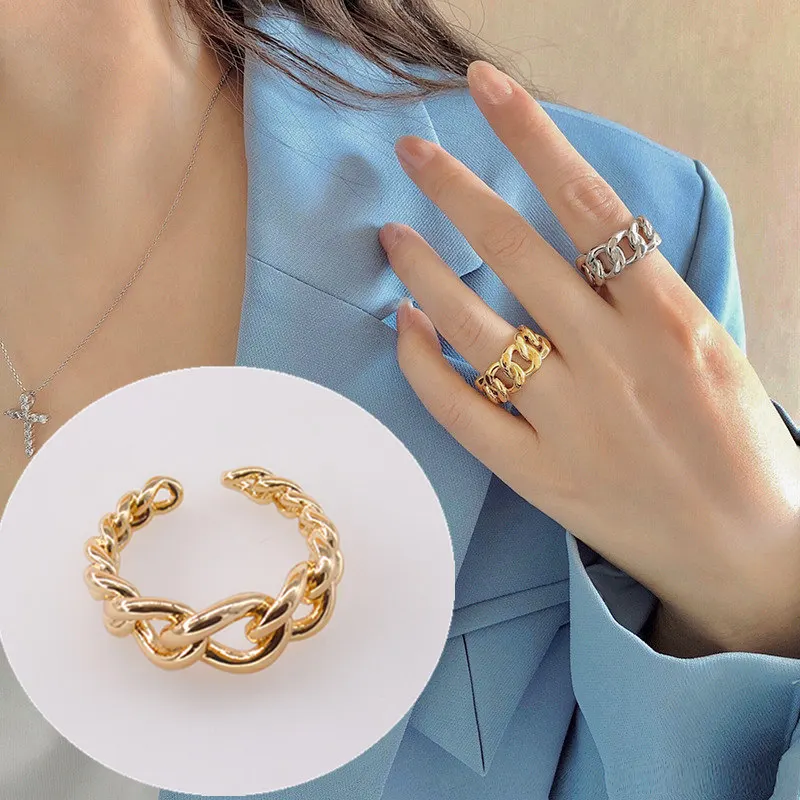 FFLACELL золотистые и серебристые кольца на крупной цепочке звено витые