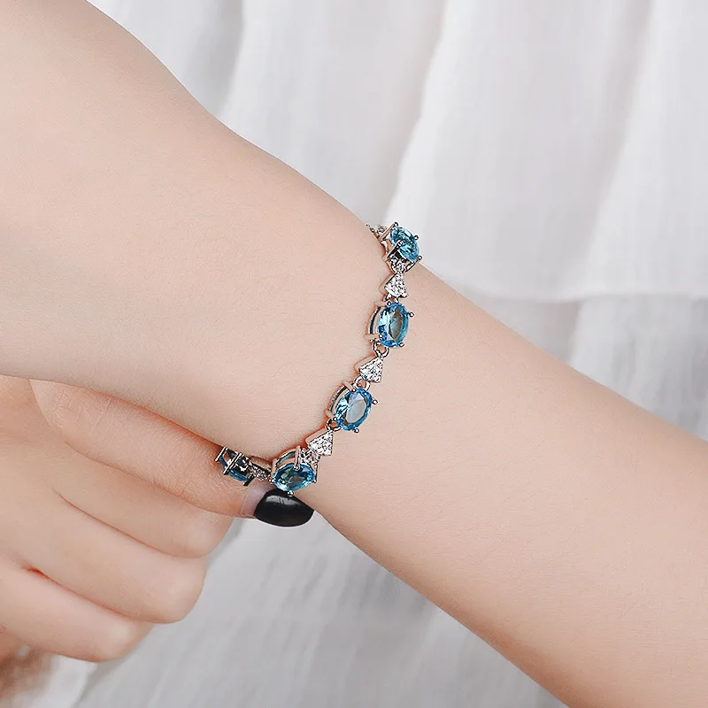 2-colour natural Blue women's bracelet imitation S925 silver Rose Gold Bracelet | Bracelets