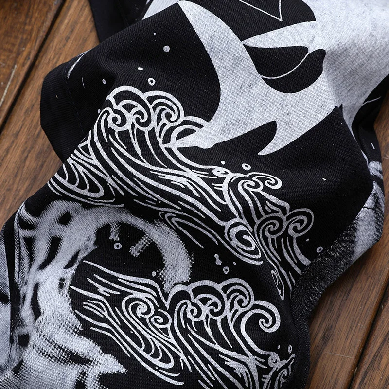 

Wimilous Men's Jeans Fashion Trendy New Slim Fit Skinny Personality Ink Printed Pants