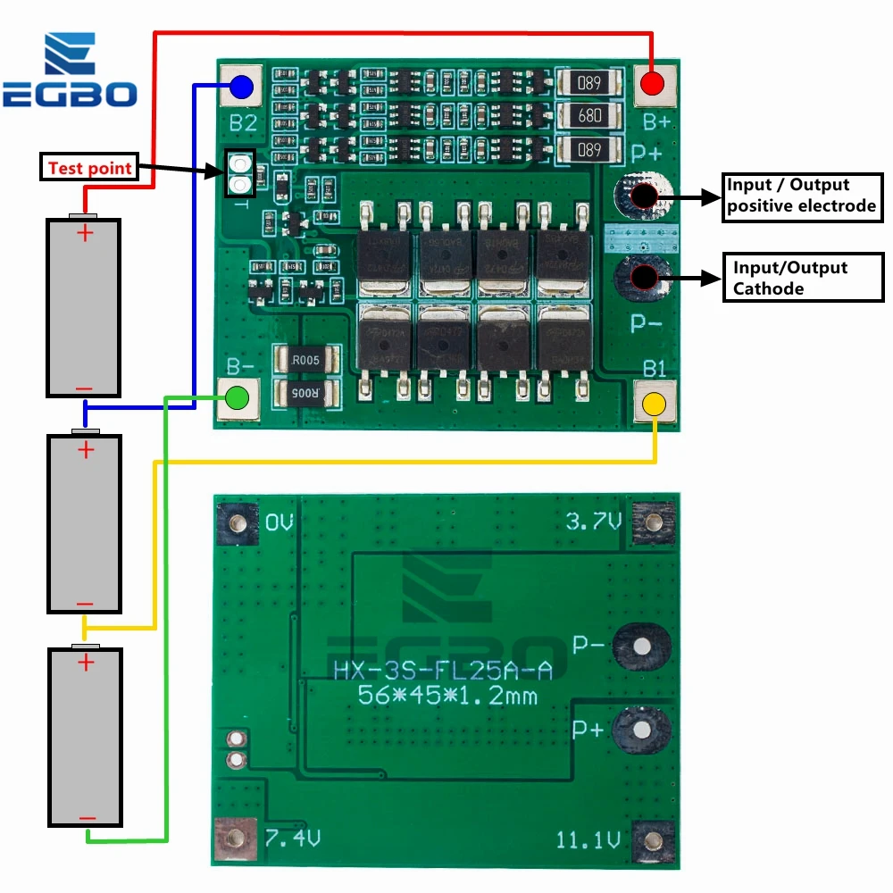 EGBO 3S 25A Защитная плата литий полимерного аккумулятора BMS/PCM/PCB для 3 упаковок ионных