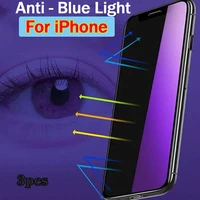 3pcs anti blue light screen protector for iphone 11 12 13 mini pro max 6 s 7 8 plus xs xr xs max se2022 eyes care tempered glass