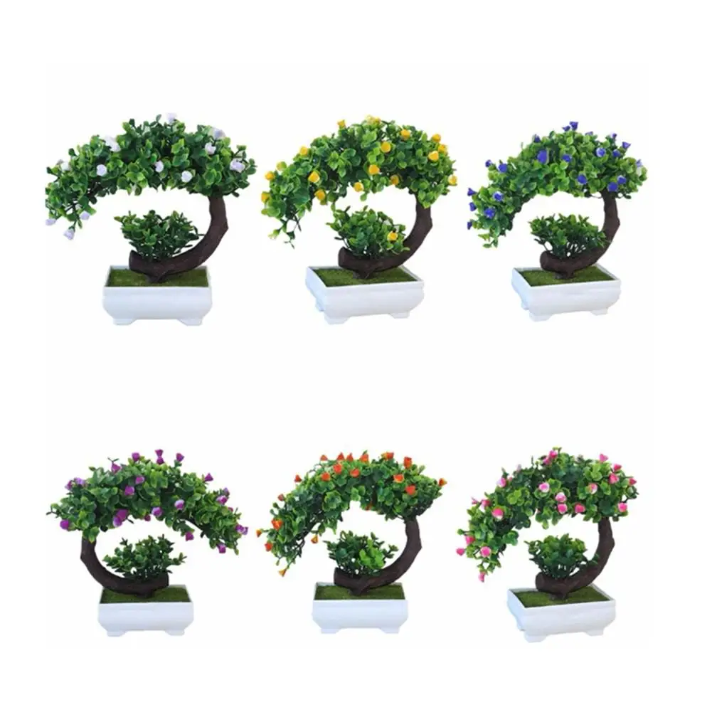 

1pcs Artificial Bonsai Small Simulation Plants Tree Pot Plants Fake Flowers Potted Ornaments For Home Decoration Garden Decor