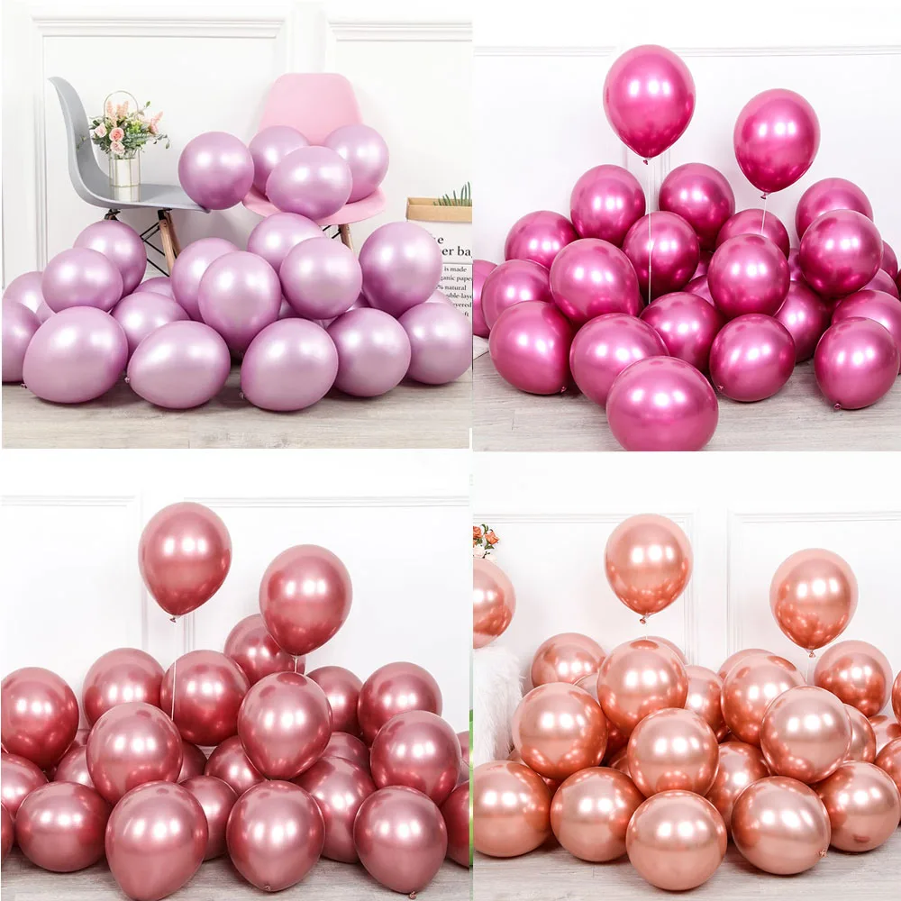 

20pcs 12inch New Glossy Metallic Pink Chrome Latex Balloons Thick Pearly Chrome Metal Colors Photograph Wedding Party Decoration