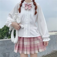 lolita shirt japanese cute soft girl long sleeve all match blouse preppy style jk solid peter pan collar kawaii women shirt tops