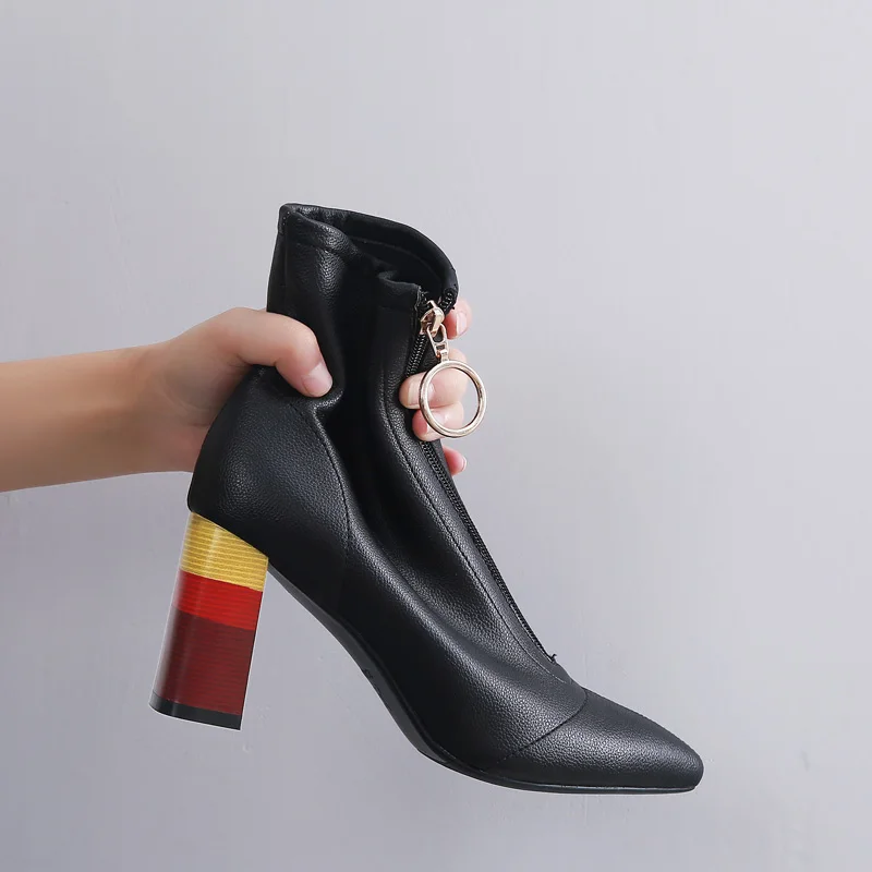 Женские ботильоны из коровьей кожи сезон осень-зима женские радужные туфли на