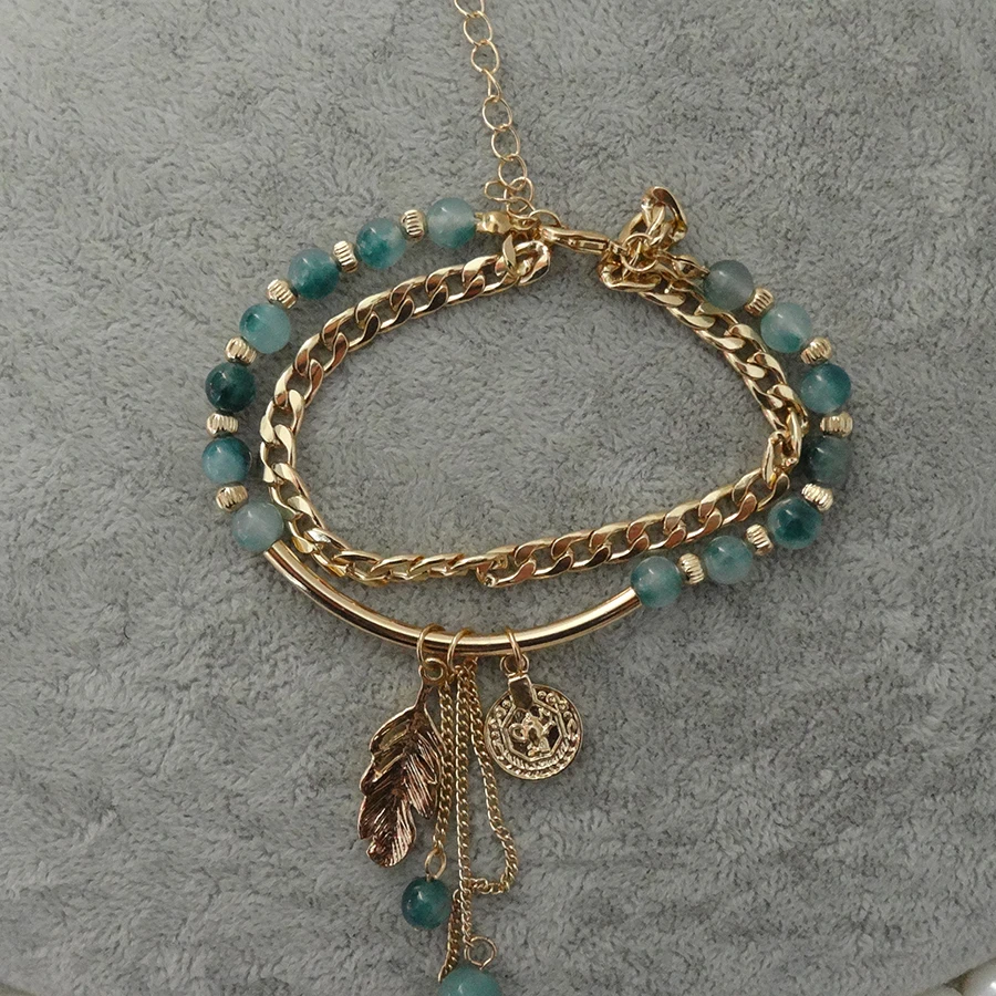 

Dicc Charm Chain Bangles Alloy Bead Bracelets for Women Dangle Leaf Medallion Jewelry