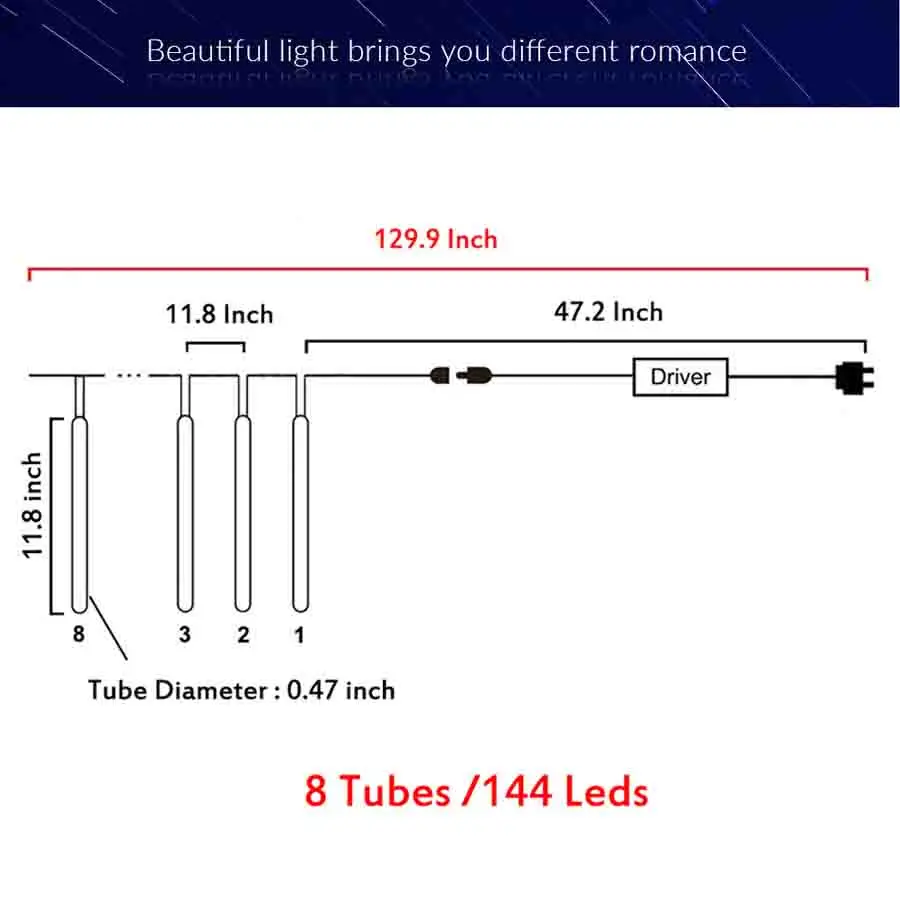 Рождественская уличная гирлянда 50 см светодиодная метеоритный дождь 8 трубок