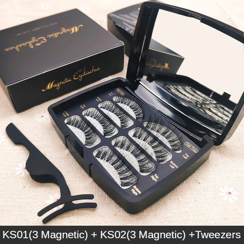 

Exquisite Acrylic Suit Double Magnetic Eyelashes 3 Magnet Eye Lash Kit No Glue Waterproof Long Lasting Lashes Wholesale