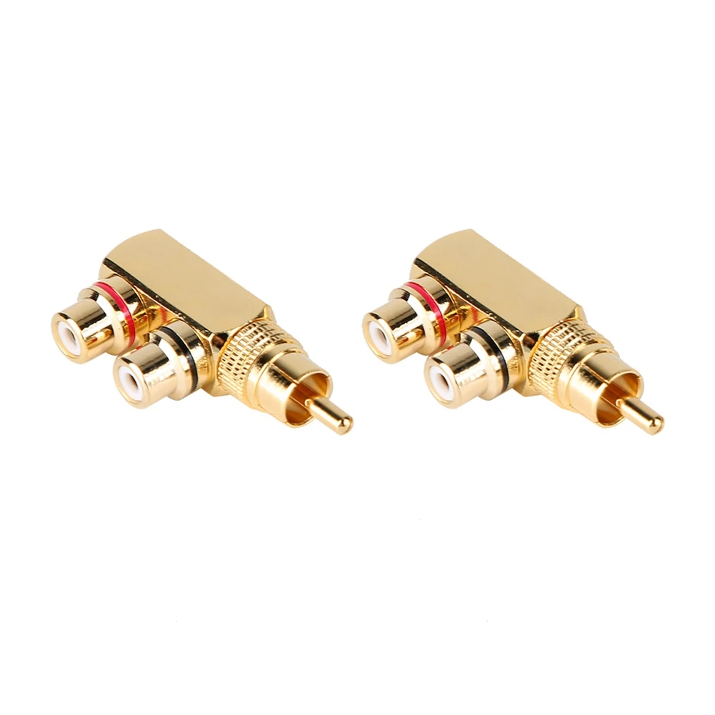 

2pcs RCA Male to Female Connector Three-way Adapter Audio Video Splitter Right Angle