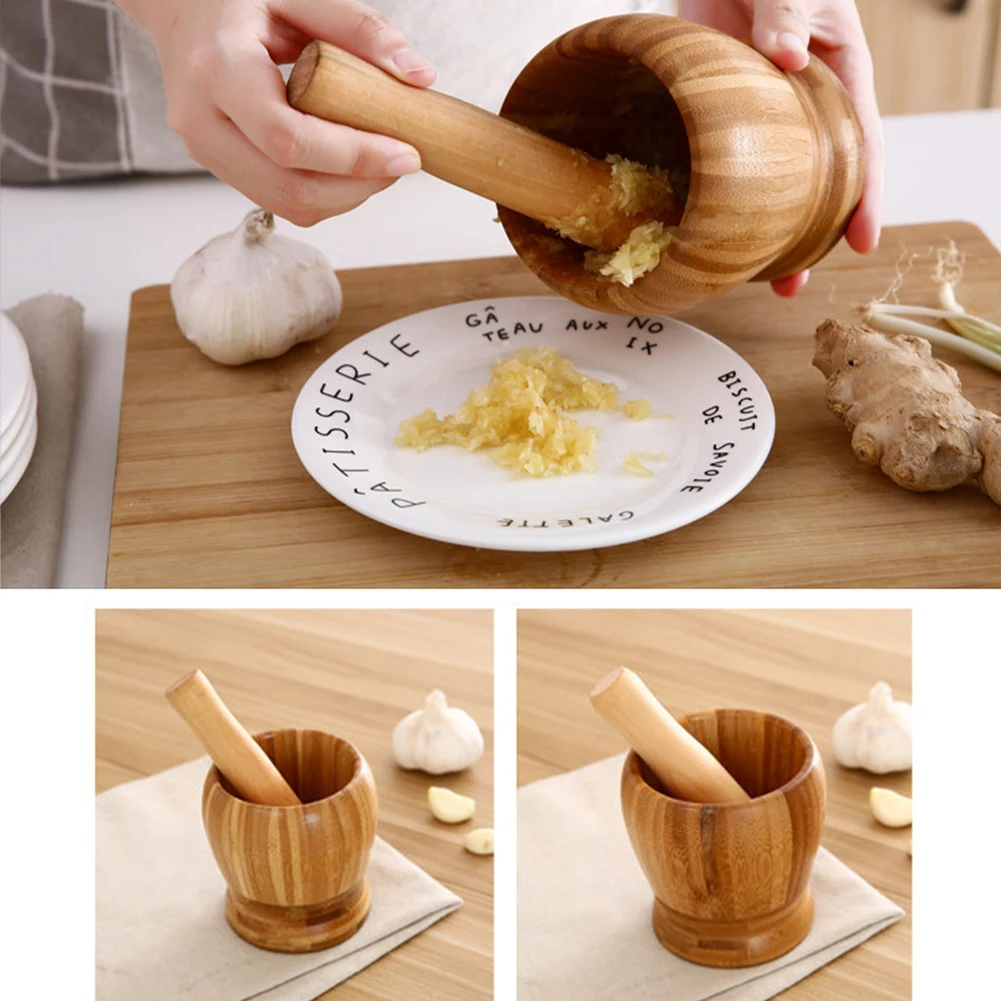 Smooth Herbs Grinder Crusher Garlic Press Bamboo Easy Clean Pepper Mortar And Pestle Set Ginger Spices Kitchen Tool Manual | Дом и сад