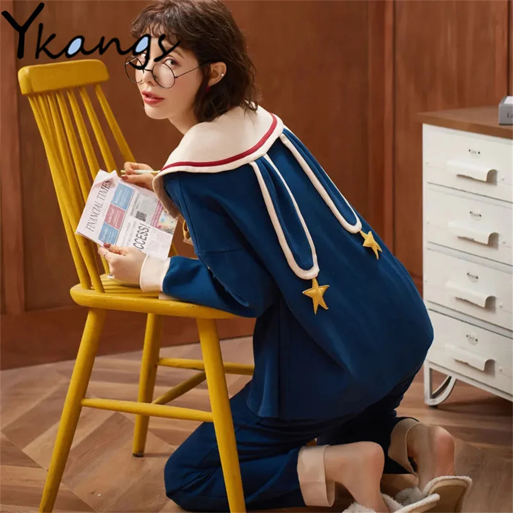 

Пижамный комплект Женский оверсайз мягкая свободная Милая хлопковая одежда для сна принтом простая одежда для сна в Корейском стиле домашн...