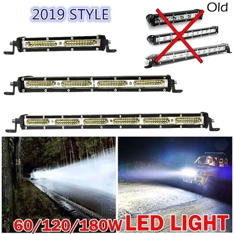 

Светодиодная панель рабочего освещения для внедорожников, 7, 13, 19 дюймов, 60 Вт, 120 Вт, 180 Вт, для тракторов, лодок, грузовиков