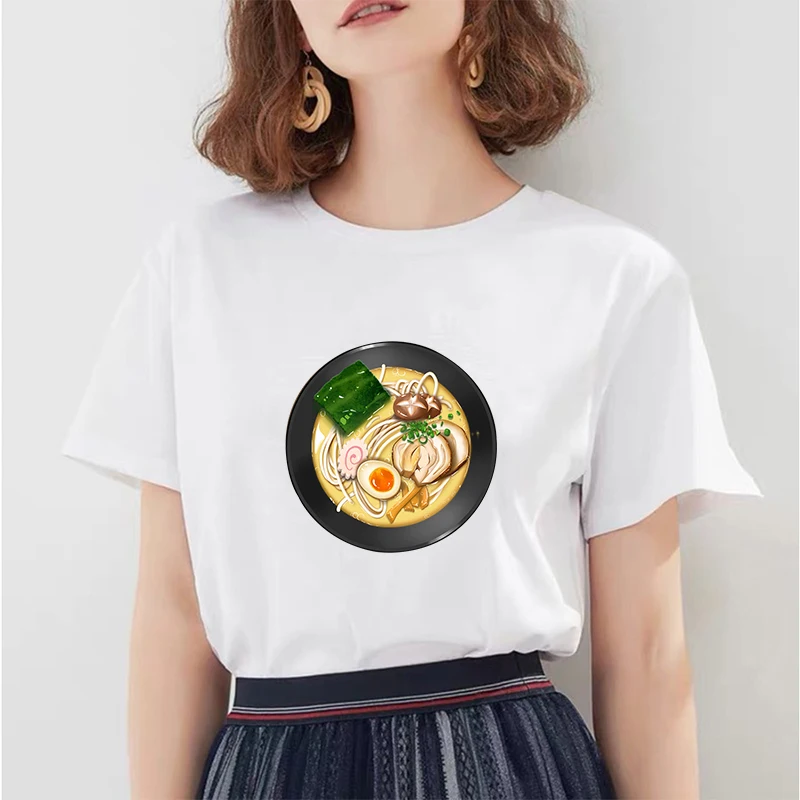 Футболка женская с японским принтом лапша Повседневная белая рубашка коротким