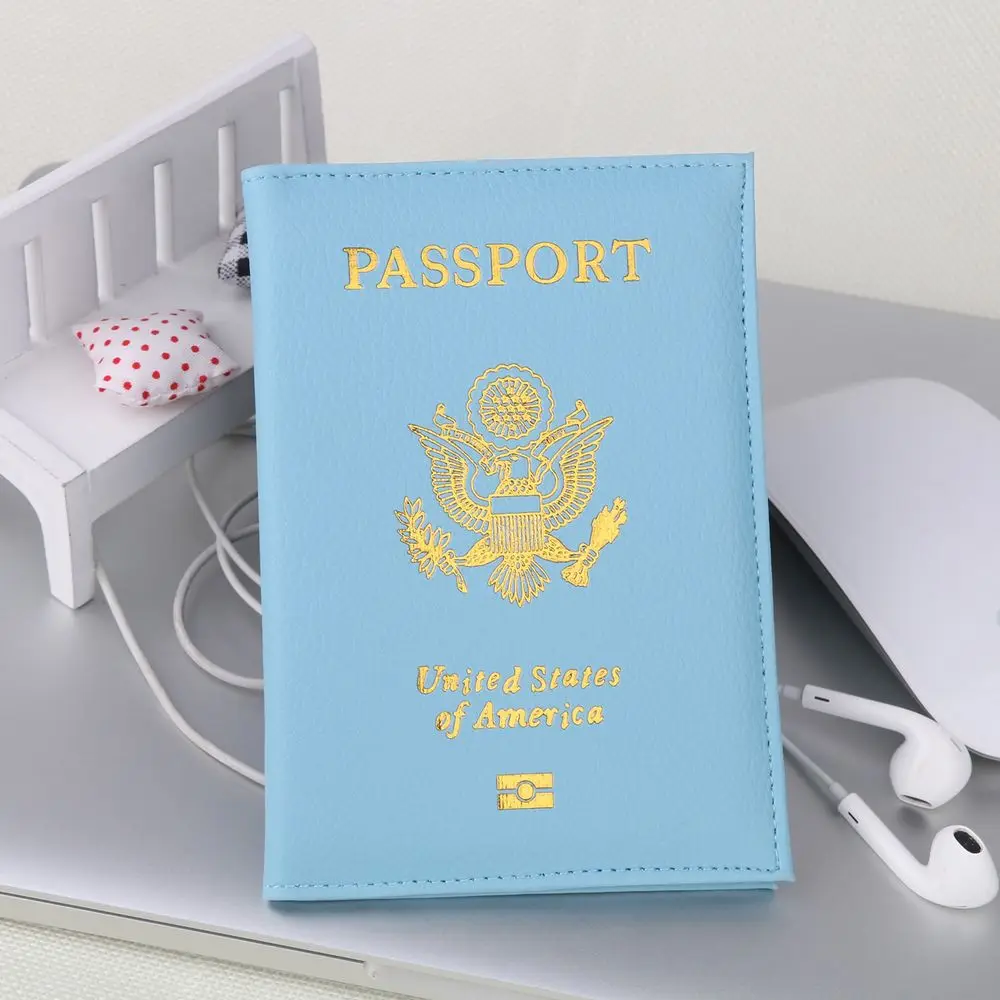 TRASSORY путешествия личи шаблон кожа США Обложка для паспорта США Rfid защита Кредитная карта чехол держатель для паспорта - Цвет: Sky Blue