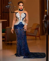 sexy african high neck evening dresses for black girls 2021 beaded appliques party birthday gowns robe de soir%c3%a9e femme