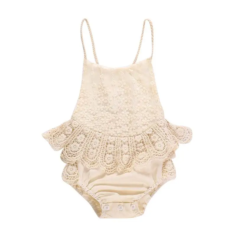 

New Born Bodysuit Baby Girl Clothes 2020 Summer New Lace Cute Lace-up Backless Overalls Jumpsuit Kids Clothes E40502