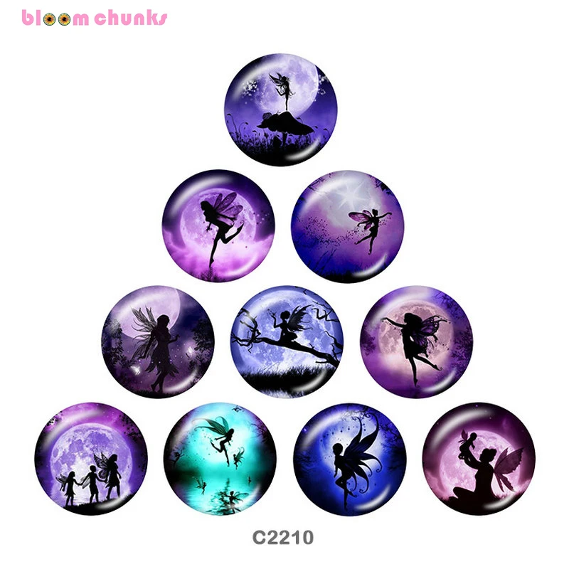 

Butterfly girl Moon Fairy Elves purple wing Round glass cabochon flat back Making findings snap button jewelry C2210