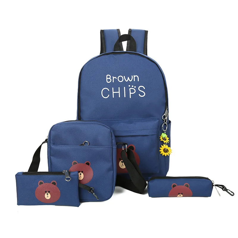 4pcs/set schoolbags Fashion bear printing school backpack Women travel shopping backpacks canvas student school bag for girls