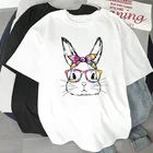 Лидер продаж 2021, модные женские футболки с цветочным принтом и изящным принтом кролика, женская одежда, футболка