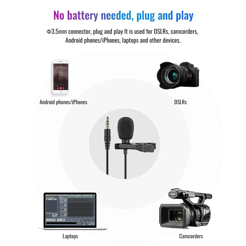 

TAKSTAR TCM-400 Clip-on Lavalier Microphone Omnidirectional Lapel Mic 3.5mm Plug 5M Cable with Carry Bag for Live Broadcast