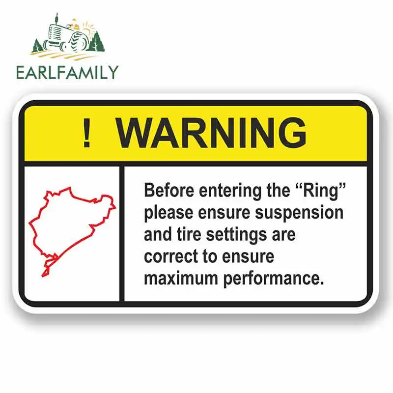 

EARLFAMILY 13 см x 8,2 см автомобильные наклейки Nurburgring предупреждающие виниловые наклейки для iPad ноутбука автомобиля дрифта Dub JDM Graphic