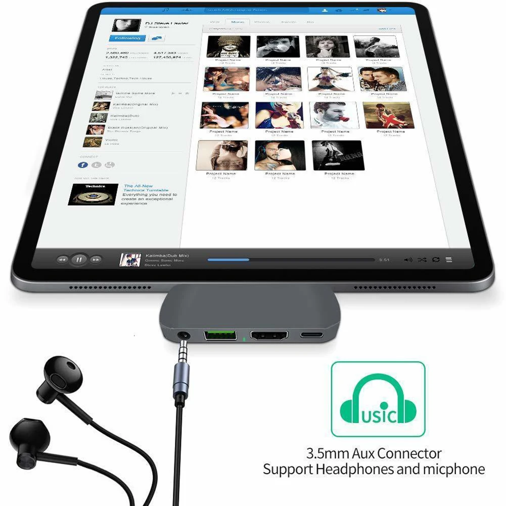4 в 1 USB C-хаб с 3 0 60 Вт PD зарядка 5 мм аудиоразъем 4K HDMI-совместимый адаптер для iPad Pro 2018
