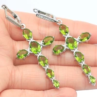 62x22mm romantic cross shape created green peridot cz gift for ladies silver earrings