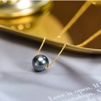 real 18k gold pearl pendant necklace for womentahitain black pearl necklace pendant yellow gold chain jewelry