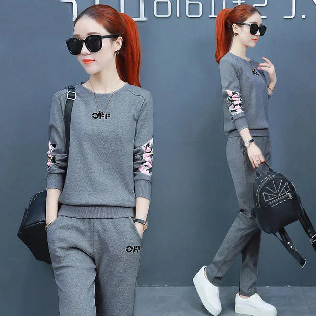 

Women's Spring And Autumn Fashion Two-piece Set Loose Slim Sweater And Pants Tracksuit Women Letter Printing 2pcs Sets