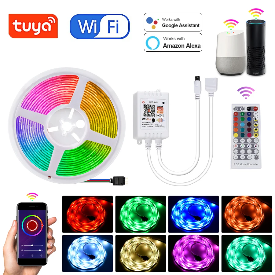 Приложение Tuya Smart Life WI FI прокладки СИД светильник номер Подсветка 12V 5050 RGB ленты 40